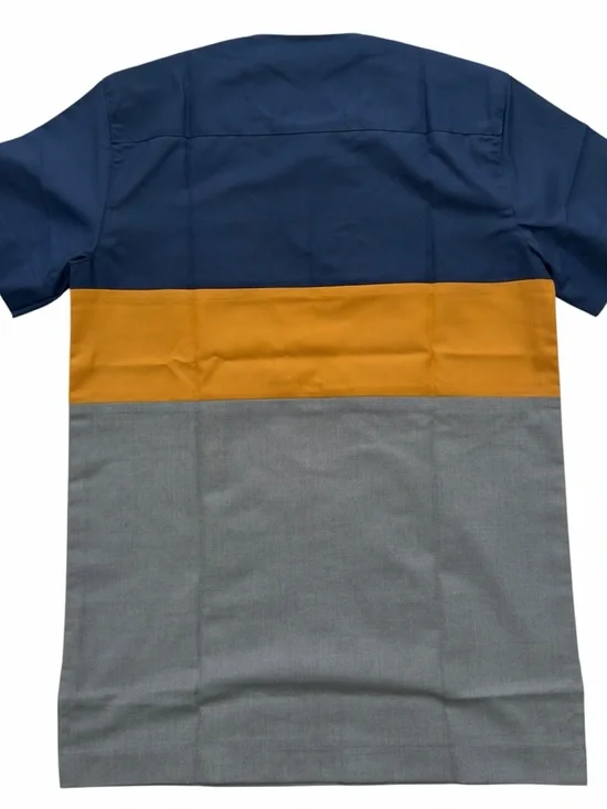 Men’s African Tailored Colorblock Shirt Blue Mustard Gray Size L(43) Handmade . - Picture 8 of 8